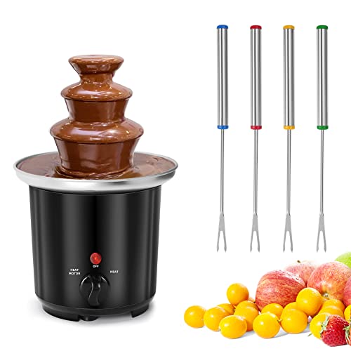 BTToyy Mini Chocolate Fountain,3 Tiers Electric Melting Machine with 4Pcs Forks,10-OZ Mini Hot Chocolate Fondue Pot Fountain Party Fondue for for Nacho Cheese, BBQ Sauce,Fruit,Ranch, Liqueurs 