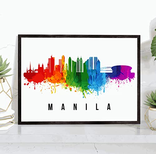 Manila Skyline Philippines Poster, Manila Cityscape Painting, Manila Philippines Poster, Cityscape and Landmark Print, Home Wall Art, Office Wall Decor