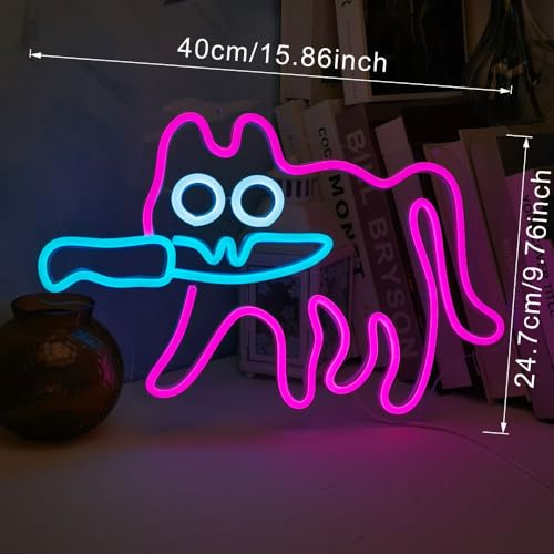 Image of Goofy Sneaky Cat Neon Sign for Bedroom, USB Powered Funny Cat LED Neon Light, Silly Cat Wall Decor Meme Art for Dorm, Game Room, Party, Fun Gift for Teens Friends (15.8 x 9.8 Inch)(cat)