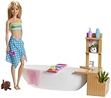 ​Barbie Fizzy Bath Doll & Playset, Blonde, with Tub, Fizzy Powder, Puppy & More, Gift for Kids 3 to 7 Years Old