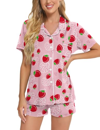Image of SWOMOG Womens Button Down Pajamas Set Short Sleeve Sleepwear Bride Soft Pj Lounge Sets XS-3XL