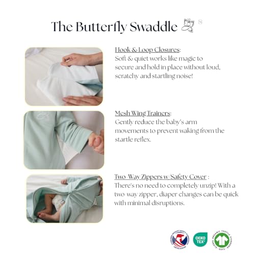 Image of The Butterfly Swaddle Organic Cotton Blend, All-in-One Butterfly Wing Sleep Sack Transitional Training System for Newborn Infant Baby with Wash Bag, Small (7-12 lbs), Blushing Pink