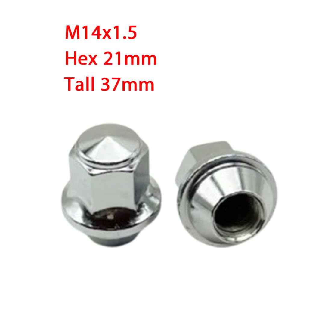 Nakrętki do Kół dla Forda Mustanga Edge, 10 szt. nakrętek kół M14x1,5, 21mm, sześciokątnych, 37mm, srebrnych