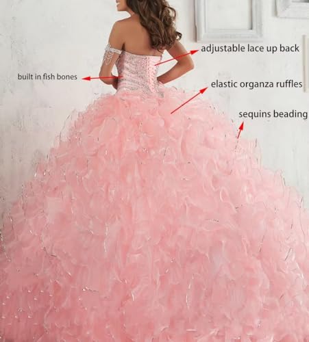 Women's Organza Ruffles Quinceanera Beaded Sweetheart Prom Ball Gown3