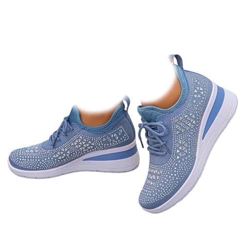Scarpe Sportive Ortopediche Traspiranti da Donna, Stile Casual e alla Moda, Decorate con Strass, comode Scarpe da Tennis Ortopediche per fascite Plantare (Blu,41)
