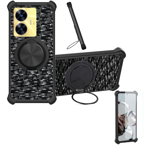 �Ή� Realme C55 �P�[�X Phone Case [1�� 9H+�d�x���� �K���X�t�B����][360°��]���X�^���h�A�}�O�l�b�g��]CX-11-HEI