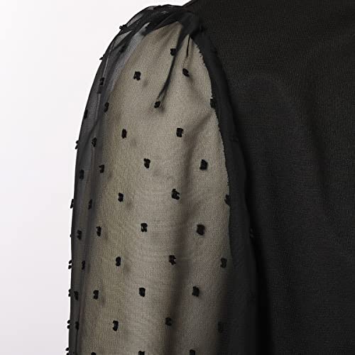 Church Priest Clergy Shirt For Women Transparent Mesh Long Lantern Sleeve Top With Tab Insert Stand Collar #TOP3