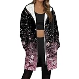FUPODD Wintermantel Damen Lang Warm Gefüttert Sweatjacke Mit Kapuze Mantel