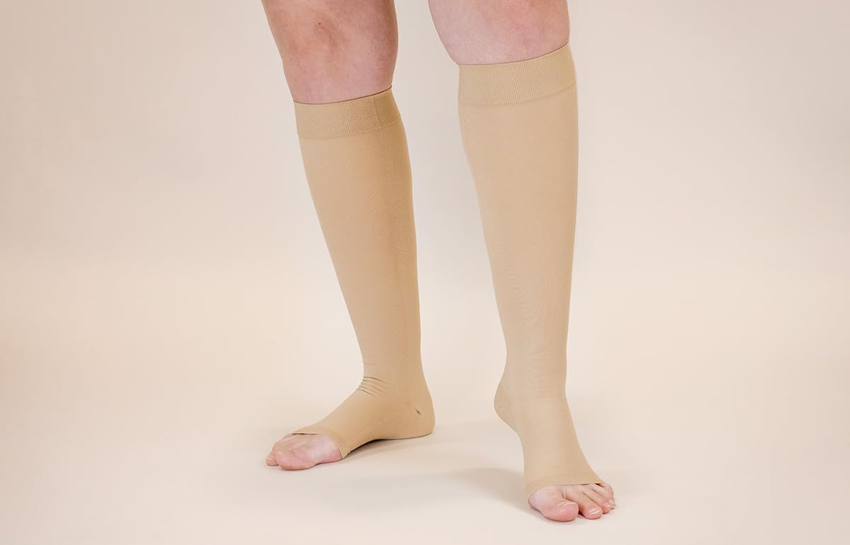 Lymphedivas Beige Medical Graduated Compression Sock Pair 20-30mmHg