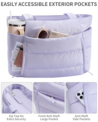 Image of Bagstellar Puffer Tote Bag for Women, Lightweight Puffy Work Handbag Teacher Nurse Quilted Shoulder Bag for School Travel Gym | Cloud Bag w / Zipper