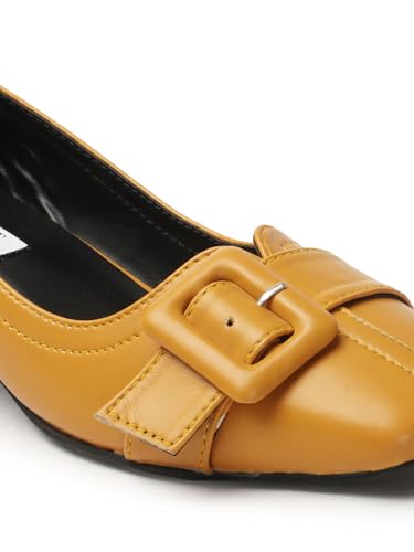 Image of ELLE Women's Square Toe Block Heels Slip-On Pumps with Buckle Detail