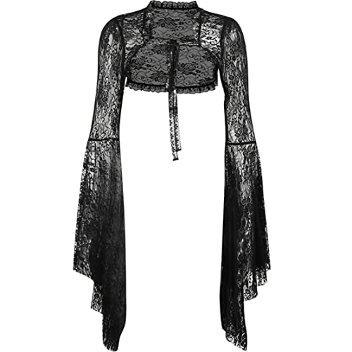 Women Goth Tops Punk Cover Ups Mesh Crop Top See Through Sexy Long Sleeve Blouse Y2k Black Rave Outfit Festival