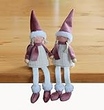 Generisch 2er Set Figuren Kantensitzer Kantenhocker Paar Pärchen Ecru Altrosa Stoff ca. 18 cm hoch dekorativ für Regale und Schränke