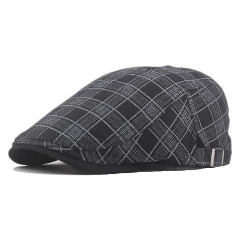 Quanhaigou Men's Cotton Flat Ivy Gatsby Newsboy Driving Hat Adjustable Irish Cabbie Ivy Driving Hunting Cap (Plaid Black) Cover