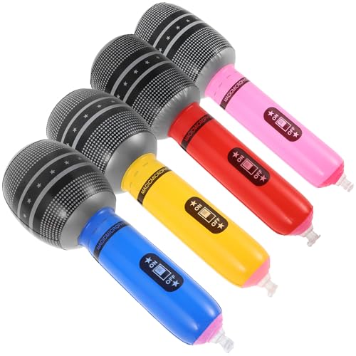 LALADEFIEE Lot de 4 Microphones Gonflables Interactifs pour Soirée Musicale Accessoires de Fête Colorés Jouets Micro Légers et Portables pour Concerts et Photos de Spectacle
