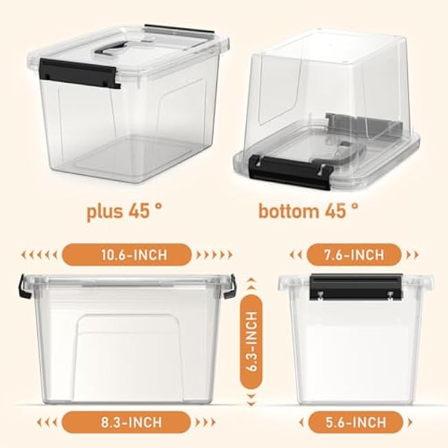 4 Pack Plastic Storage Bins with Lids and Handle, Clear Plastic Latching Box for Storage, Stackable Storage Containers for Organizing, 5 Quart
