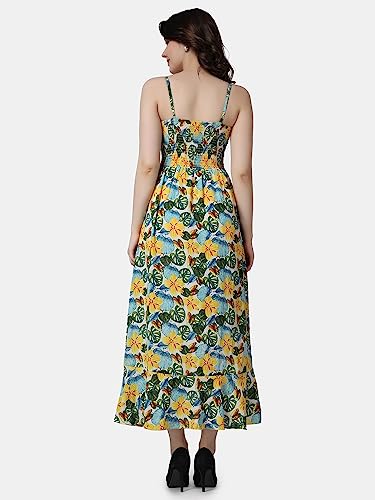 Image of POPWINGS Casual Floral Printed Maxi Length Fit & Flare Dress for Women || Summer Dress for Women || Flare Maxi Dress for Women Stylish || Sleeveless Dress for Women