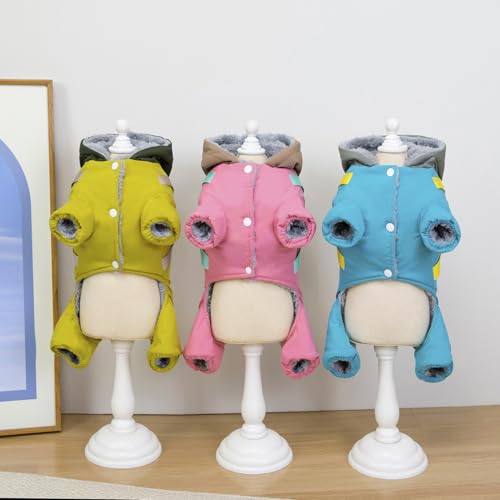 Izefia Hundemantel Haustierbekleidung Overall Winddicht Kaltes Wetter Mäntel 4 Beine Jacke Geschirr Brustgurt Warm Winter Dicke Kleidung Wasserdicht Schneedicht Baumwollmantel für Kleine Hund Katze