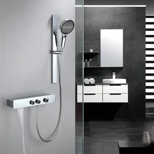 Mitigeur mural pour baignoire cascade avec douchette à main et barre douche