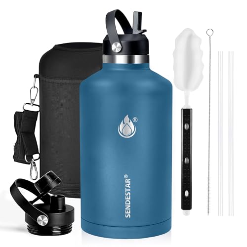 Image of One Gallon Insulated Water Bottle, Triple Wall Vacuum 128 oz Stainless Steel Water Bottles (Cold for 48 Hrs), Leak Proof, Non-BPA, Large Water Flask Jug with Straw Lid & Spout Lid