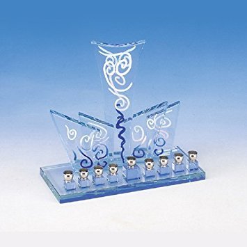 Hanukkah Menorah Collectors Unique Hanukkia Art Deco Hand Painted Glass Menorah . Jewish Art. Great Gift For; Shabbat Chanoka Rabbi Temple Wedding Baby Naming Housewarming Bar Mitzvah Bat Mitzva and Jewish Homes.