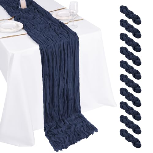 10 Pack Navy Blue Cheesecloth Table Runner 17x108 Inch Boho Gauze Cheese Cloth Table Runners for Wedding Party Baby Shower Birthday Home Decor