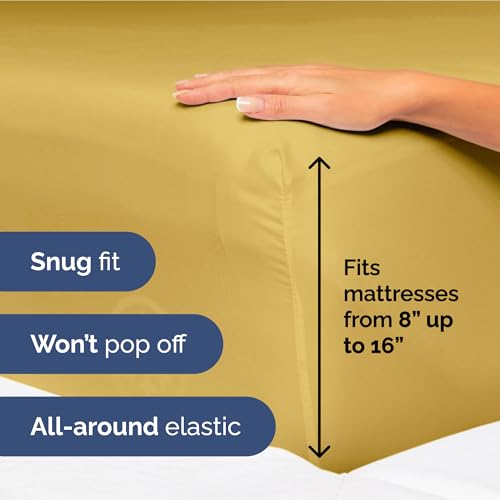 Image of Full Size 4 Piece Sheet Set - Ultra Soft & Cooling Bed Sheets - Mustard | Fits 8 Inch to 16 inch Mattress, Wrinkle Free & Fade Resistant with Deep Pockets, Breathable, Comfy Hotel Luxury Bedding