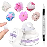 MIZHSE Weiß 3D Skulptur Nail Gel 30G 3D Gel Nail Art für Modellierung, Weiß Skulptur Nagel Glue Non Stick Hand, Rhinestone Glue für Nails Art mit Silikon Nagel Pinsel, DIY Maniküre Werkzeug 30g 1PC