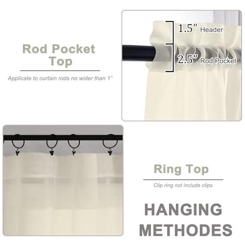 Image of OWENIE Extra Long Cream Sheer Curtains 96 Inches Long 2 Panels Set, Soft Lightweight Airy Voile Sheer Curtain for Bedroom Living Room, Rod Pocket Solid Color Farmhouse Curtains, 59 inch Wx96 L Inch