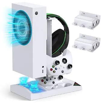 MENEEA Charger Stand Cooling Fan for Xbox Series S Console & Controller, White