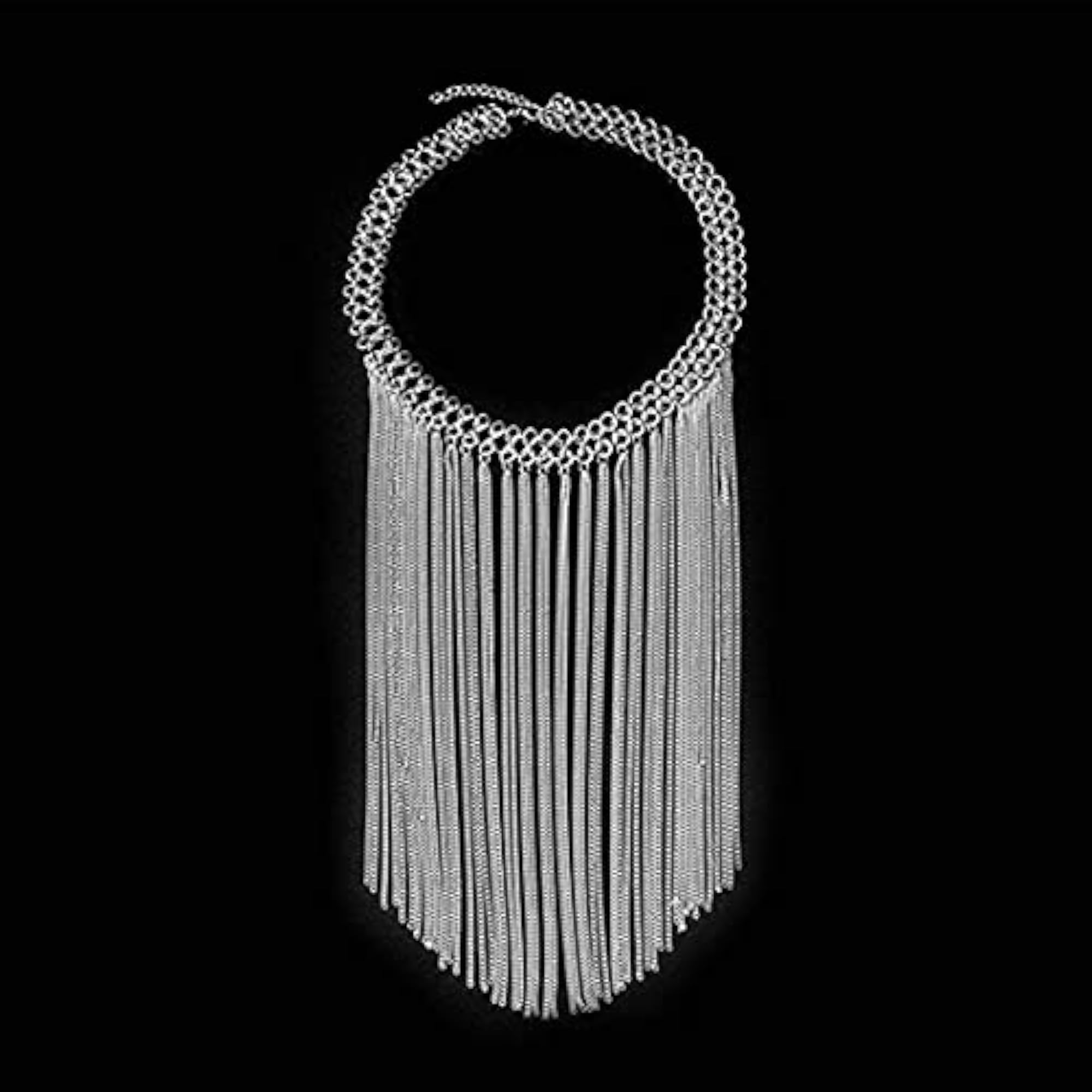 Plated Long Drop Chain Choker Necklace for Women