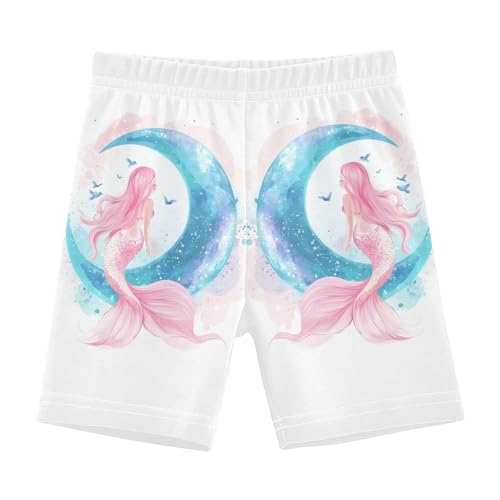 Pink Mermaid Moon Girls Bike Shorts Toddler Soft Cotton Under Dress Dance Shorts