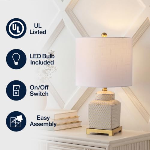 Image of JONATHAN Y Cleo 21.5 inch Yellow & White Ceramic Table Lamp with Brass Base