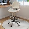 Drafting Chair, Ergonomic Office Chair with Walnut Wood Back Support, Armless PU Leather Desk Chair with Height-Adjustable, Thick Cushion for Home Office, Drafting, Art Studio (Beige)