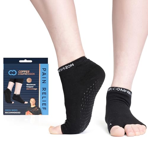 Copper Compression Silicone Padded Yoga Socks for Women – Non Slip Grippy Socks with Big Toe Holes for Pilates, Pure Barre, Dance, Ballet, Pregnancy, Hospital, Extra Grip, Safety & Comfort - S/M