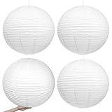 Woanger 4 Pack 24 Inch Large Paper Lantern Shade Jumbo White Chinese Round Hanging Japanese Paper Lantern Lamp for Home Wedding Party Ceiling Decoration