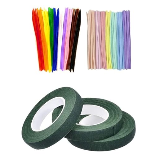Pipe Cleaners Craft,Chenille Stems for DIY Flowers, Limpia Pipas Fluffy Fuzzy Sticks for Gift Wrapping, Party Decorations (100Regular+100Pastel+3PC Ribbon)