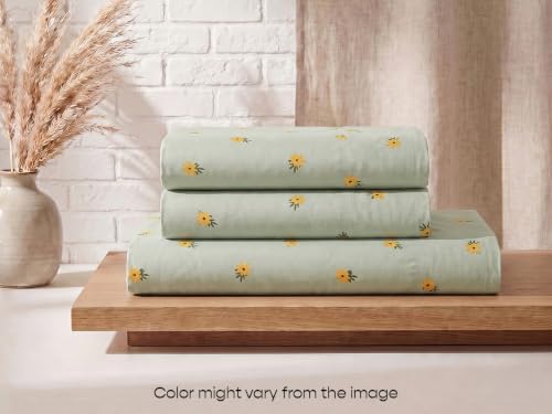 Image of SleepyCat 300 TC Cotton-Soft Microfiber Bedsheet with 2 Pillowcases|Wrinkle-Free|300 TC Plain Weave|No Creases, No Shrinkage|No Colour Fading|150 GSM|Mist Daisy|Fits Mattress Upto 8 Inches|Double
