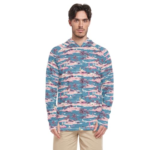 Hawaii Turquoise Tropical Sun Shirt Hoodie for Men Long Sleeve Sun Shirt with Hood UPF 50+ Sunproof Shirts Rash Guard Men2