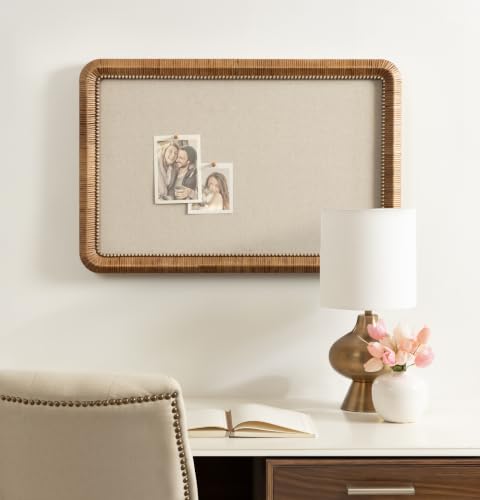 Kate and Laurel Rahfy Modern Beaded Rattan Framed Wall Pinboard, 20 x 30, Dark Natural Wood, Boho Rounded Rectangle Bulletin Board for Use as Dorm Room Decor or Vision Board by Kate and Laurel - Used condition - Image 3