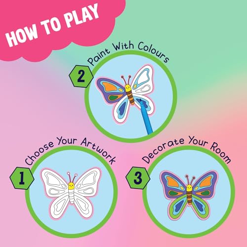 Image of SparkLPlay DIY Craft Kit for Kids Coloring Set with 6 Fridge Magnet Cutouts, 10 Color Pens. Mess Free. Gift for Kids. (Unicorn Princess)
