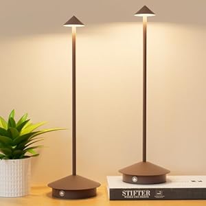 2-Pack 6000mAh Rechargeable Led Table Lamp Cordless,3000K-6000K Stepless Dimming Touch Lamps with Memory Function,IP54 Waterproof Aluminum Table Light for Outdoor/Bars/Restaurant/Patio(Rust)