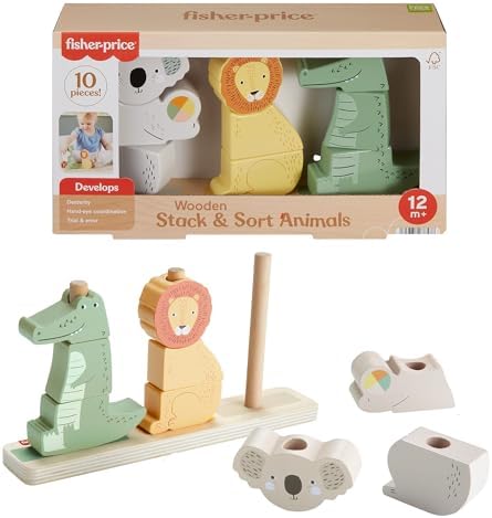 Fisher-Price Holzspielzeug,Tiere zum Stapeln und Sortieren