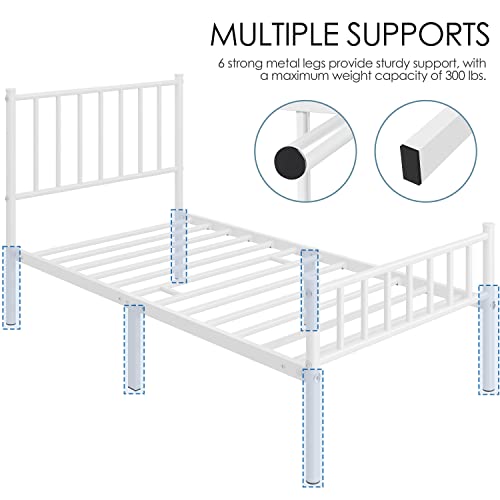 Yaheetech Twin Size Bed Frame Metal Platform Mattress Foundation with Spindle Headboard & Footboard/No Box Spring Needed/14 Inch Underbed Storage/Firm Support Easy Set up Structure, White by Yaheetech - Image 7