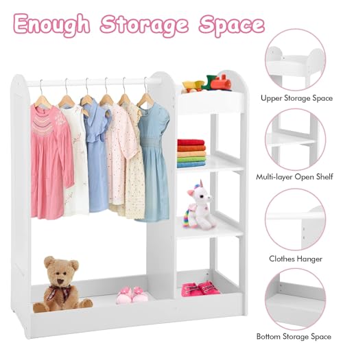 Miniatura 4 de Lifezeal Armario Infantil De Ropa, Ropero Con Perchero Y 4 Estantes, Organizador De Madera Con Espejo Entero, Mueble De Almacenamiento De Dormitorio Para Niños, 93,5 X 38 X 100 Cm
