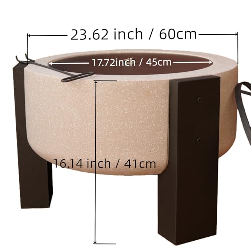 Image of Wood Burning Concrete Outdoor Fire Pit,Heat Resistant MGO Ceramic Material Base with BBQ Grill Firepit for Patio Garden,Backyard Barbecue,Outdoor Gatherings (Grey 3)