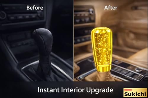 Image of Sukichi 10 cm Premium Car Gear Knob | Universal Fit with Screw Adapters | Stylish Bubble Design Gear Shift Knob | Easy 2-Minute Installation | Interior Custom Accessory (10 cm Bubble, Yellow)