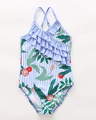 Image of Girls One Piece Swimsuits Hawaiian Ruffle Swimwear Beach Bathing Suit for Summer Vacation