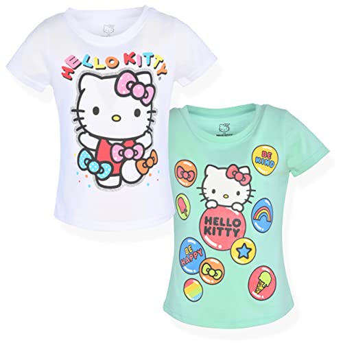 Image of Hello Kitty Girls Tee Shirts - 2 Pack Short Sleeve T-Shirts for Girls with Adorable Artworks and Slogans for Girl's Style