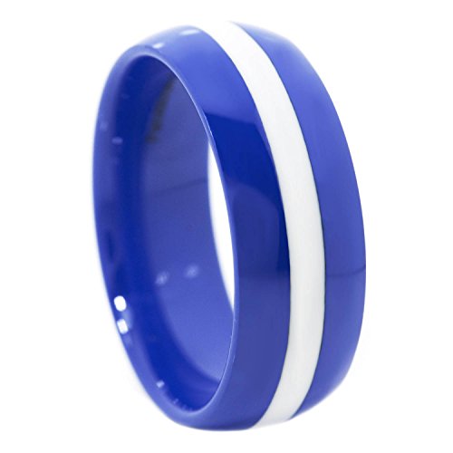 Panvisionary Thin White Line 8mm Blue Ceramic EMS Ring (8.5)